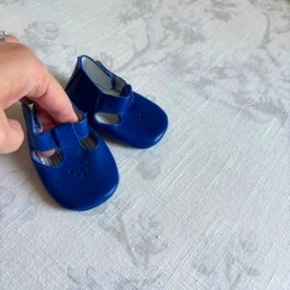 Jacardi blue t-bar baby shoes